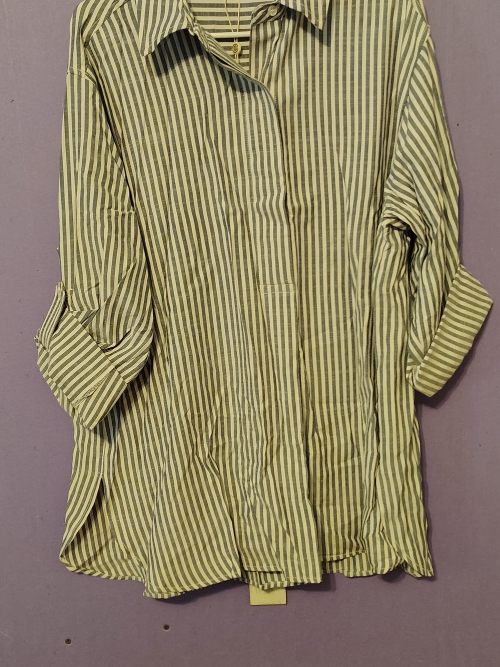 Max Studio Women's Vertical Stripe Button-Down in Navy and White, XL